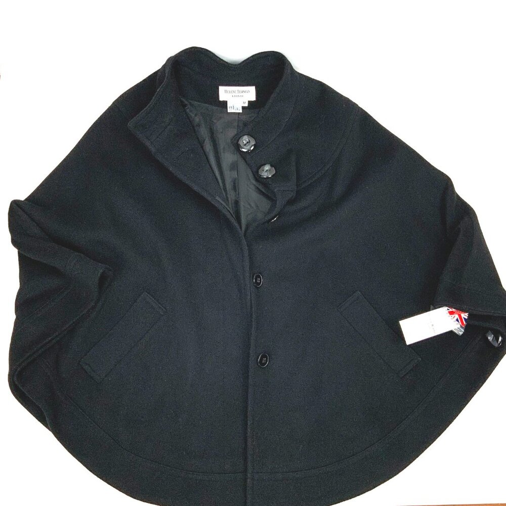 New Helene Berman London Black Wool Cashmere Poncho Cape Sz M - Picture 14 of 16